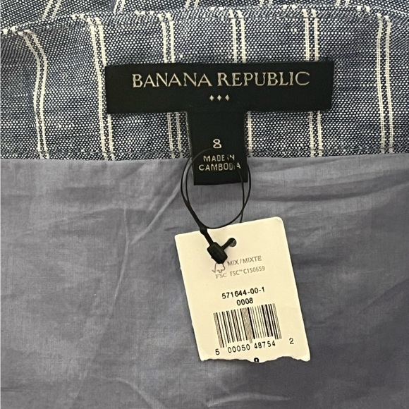 Banana Republic Striped Linen Blend Shift Dress Blue White Tie Waist Size 8 NWT - Picture 11 of 13